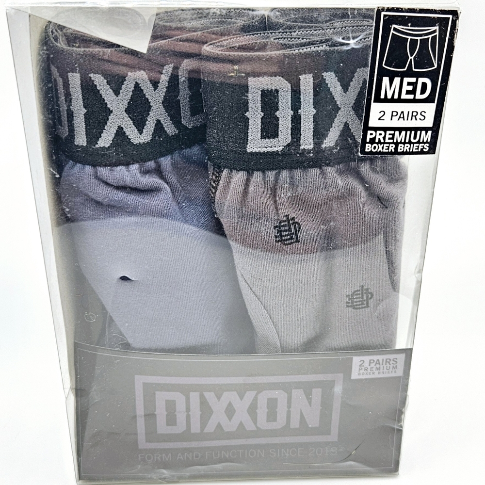 Genuine Dixxon Men's 2-pack Two Pair Premium Boxer Briefs Gray Blue New Size M